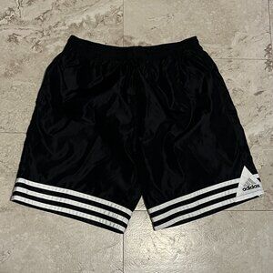 Vintage Adidas Men's Large Nylon 3 Stripes Soccer Black White Lined Swim Shorts